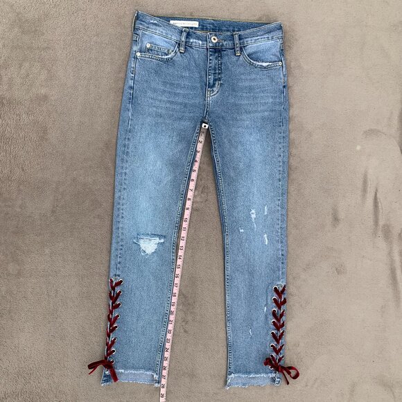 Pilcro and the Letterpress Side Velvet Lace Up Mid Rise Straight Leg Jeans Sz 26 - Picture 10 of 15